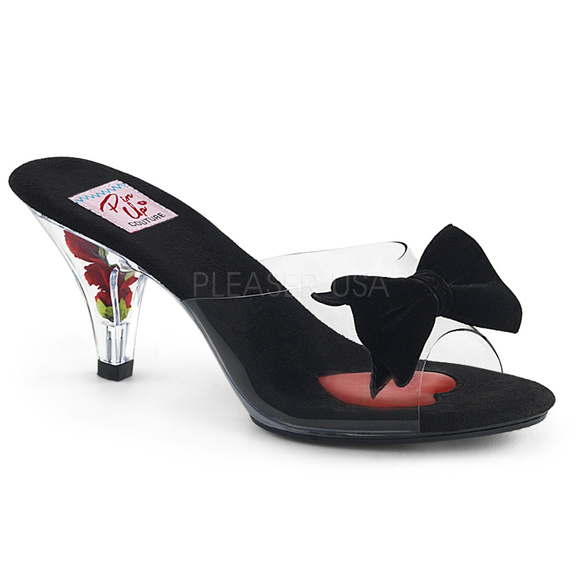 Shoes - Pin Up Bow Slide On Clear High Heel Shoes